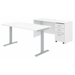 Bush Furniture Studio C Height Adjustable Standing Desk, Credenza & Storage (STC017X) - SchoolOutlet
