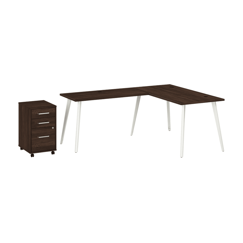 Bush Furniture Vista 60"W L - Shaped Desk with Return & Mobile File Cabinet (VST008X) - SchoolOutlet