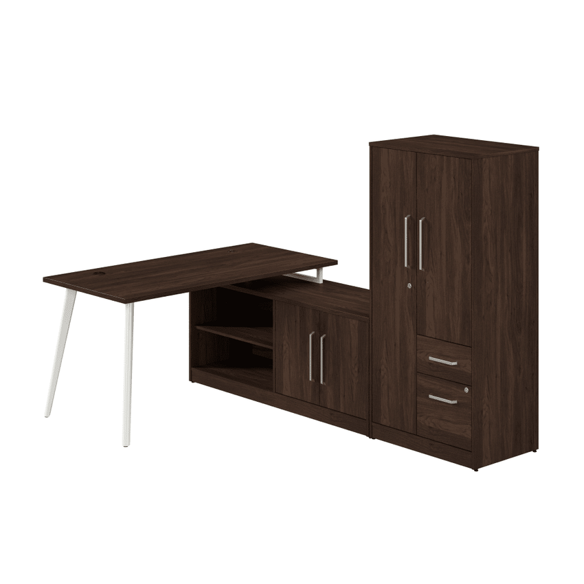 Bush Furniture Vista 60"W L - Shaped Desk with Low Storage Cabinet & Wardrobe (VST010X) - SchoolOutlet