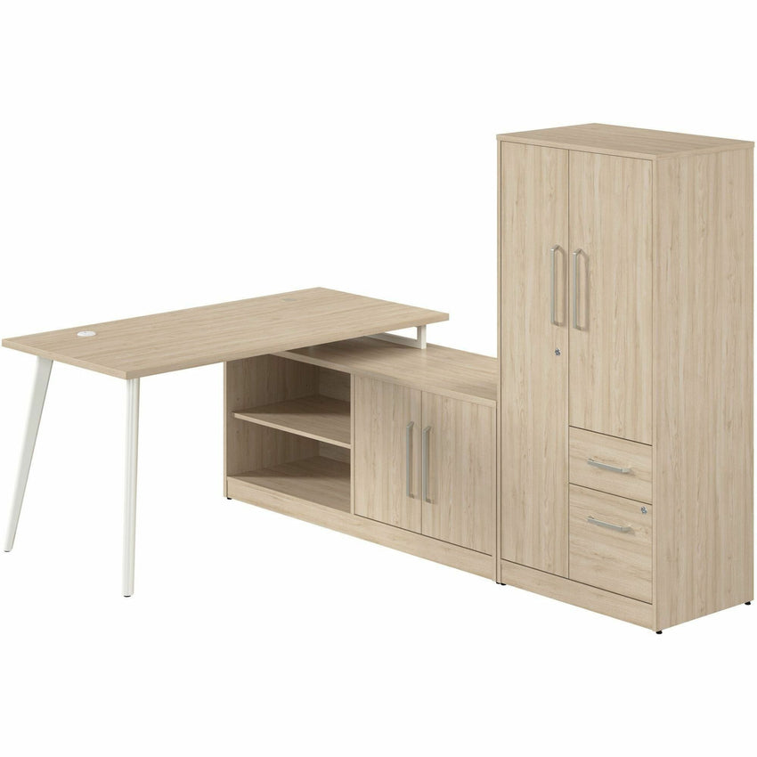 Bush Furniture Vista 60"W L - Shaped Desk with Low Storage Cabinet & Wardrobe (VST010X) - SchoolOutlet