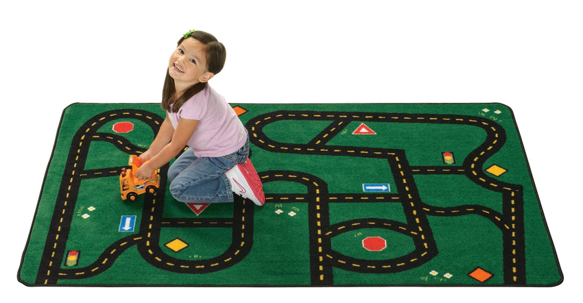 Carpets for Kids Go - Go Driving Play Value Rug, Green, 4' x 6' (CFK - 48.22) - SchoolOutlet