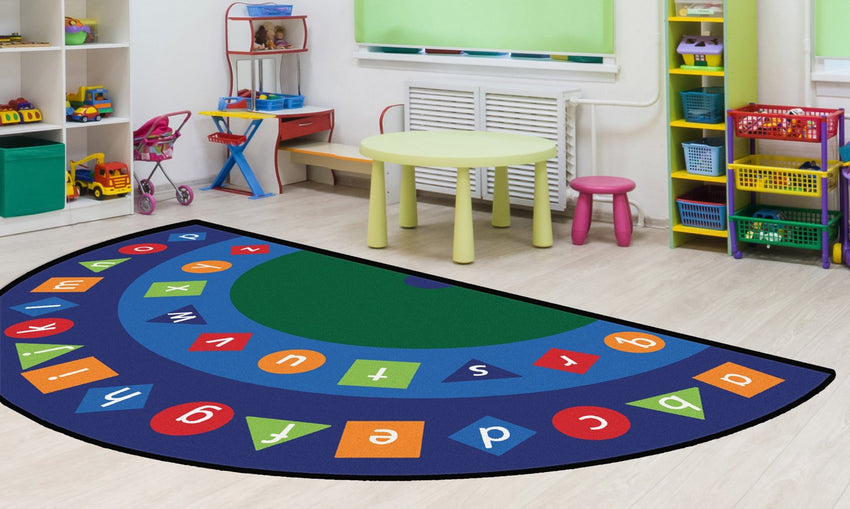 Carpets for Kids Alpha Shapes Seating Semi - Circle Multi Color Rug, 6'8" x 13'4" - SchoolOutlet