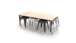 CEF Brainstorm Workbench 26"H with Butcher Block Top and Steel Frame, 8 Magnetic Metal Stools Included, for Kindergarten - 2nd Grade