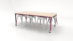 CEF Brainstorm Workbench 30"H with Butcher Block Top and Steel Frame, 8 Magnetic Metal Stools Included, for 3rd Grade and Up