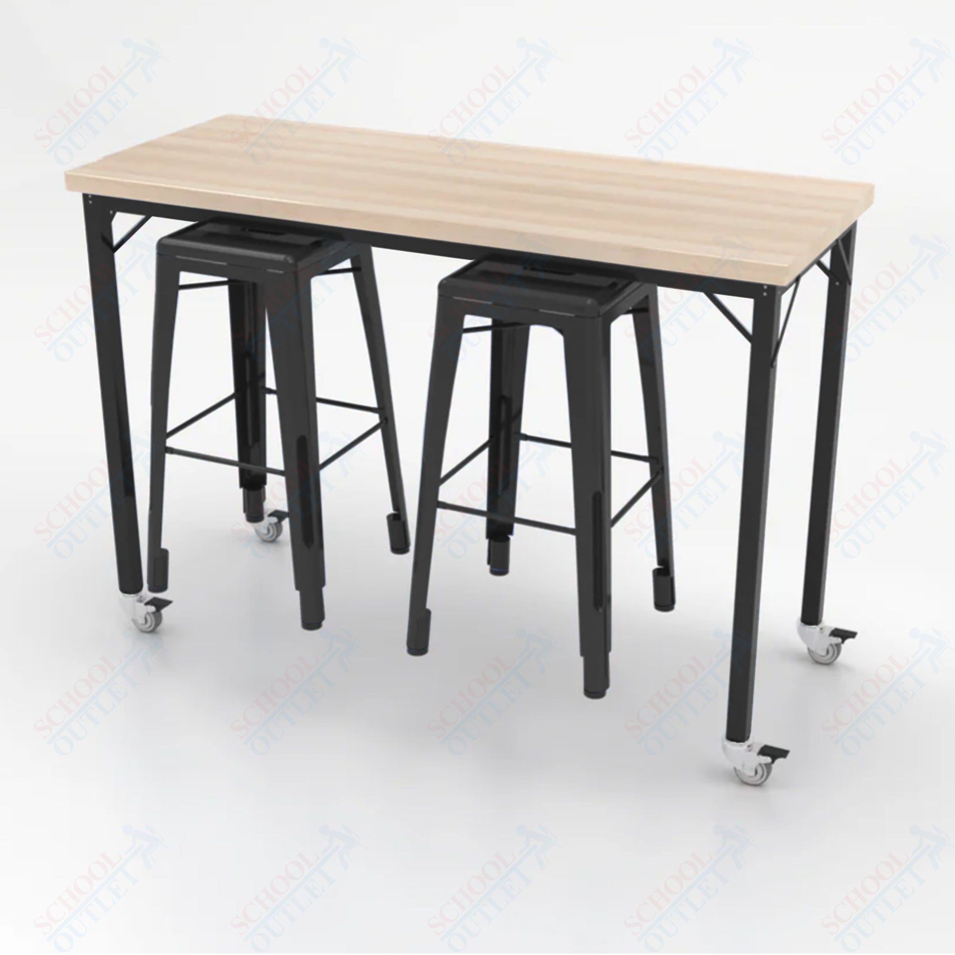 CEF Brainstorm Workbench 42"H with Butcher Block Top and Steel Frame, 2 Magnetic Metal Stools Included, for 6th Grade and Up - SchoolOutlet