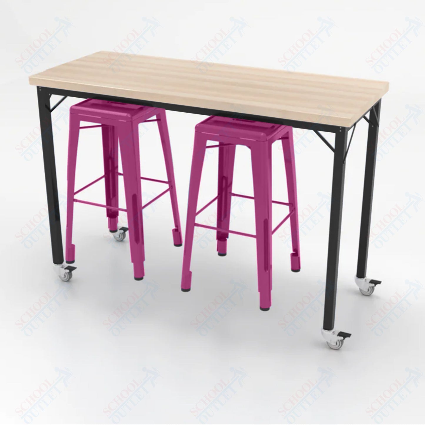 CEF Brainstorm Workbench 42"H with Butcher Block Top and Steel Frame, 2 Magnetic Metal Stools Included, for 6th Grade and Up - SchoolOutlet