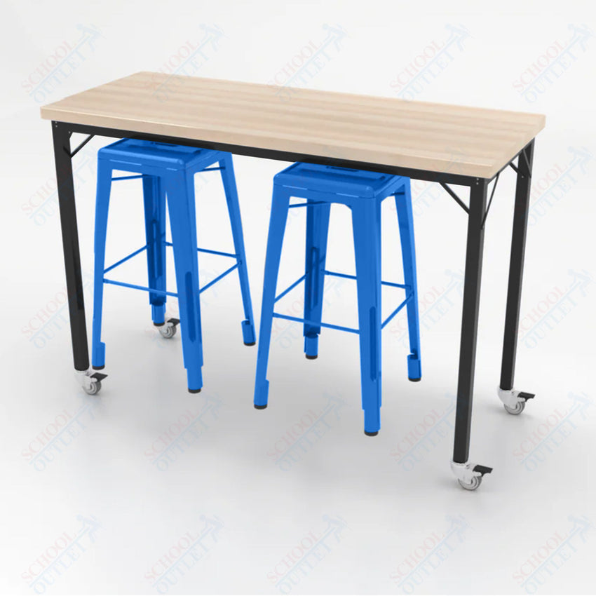 CEF Brainstorm Workbench 42"H with Butcher Block Top and Steel Frame, 2 Magnetic Metal Stools Included, for 6th Grade and Up - SchoolOutlet