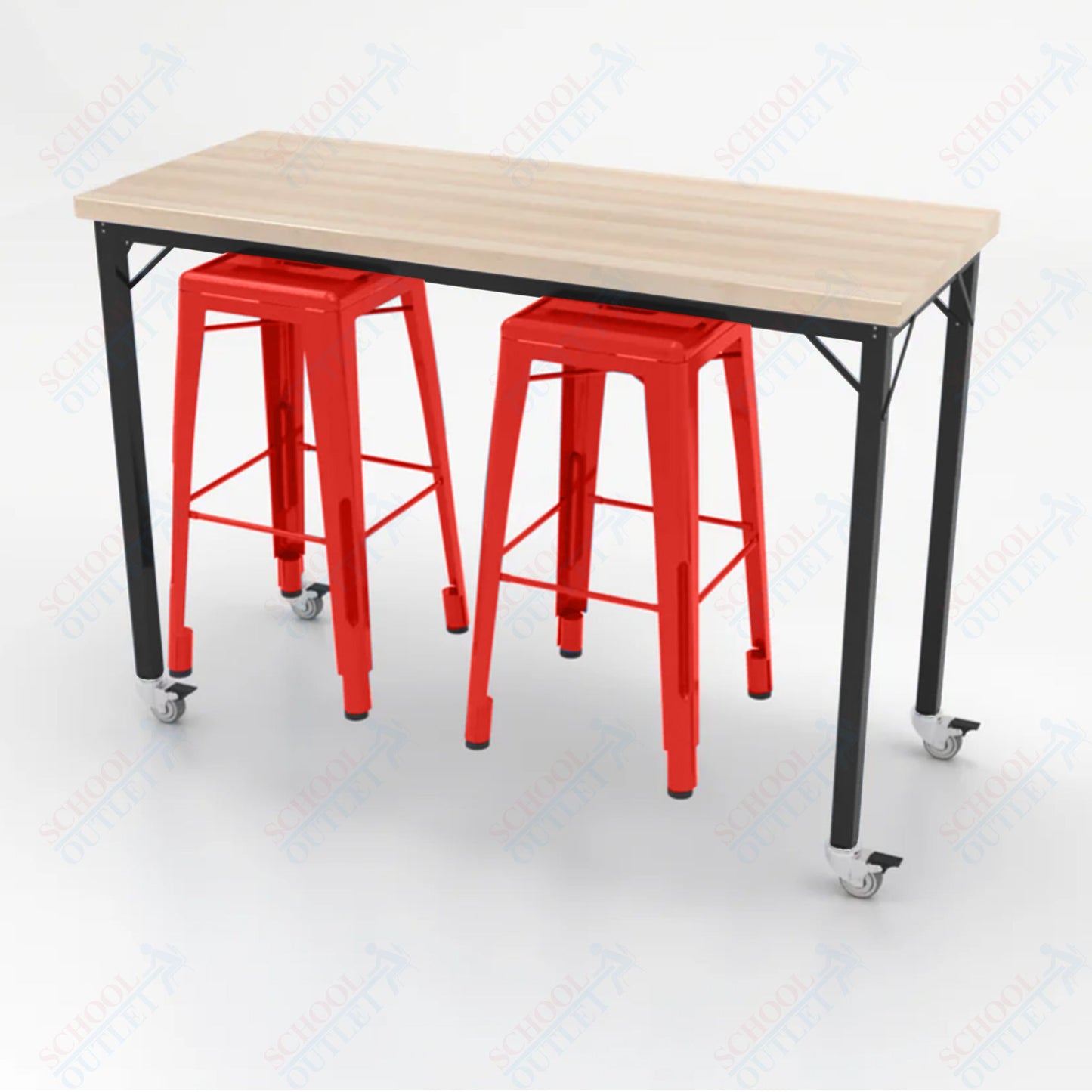 CEF Brainstorm Workbench 42"H with Butcher Block Top and Steel Frame, 2 Magnetic Metal Stools Included, for 6th Grade and Up - SchoolOutlet