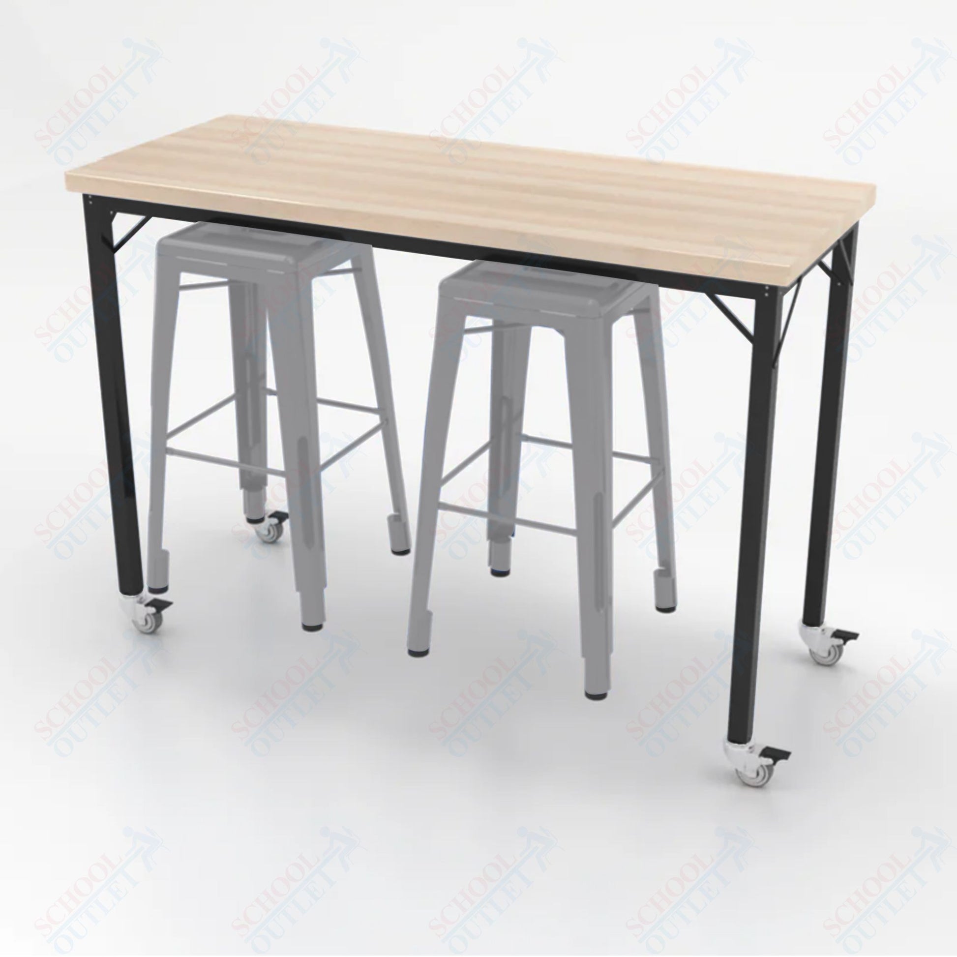 CEF Brainstorm Workbench 42"H with Butcher Block Top and Steel Frame, 2 Magnetic Metal Stools Included, for 6th Grade and Up - SchoolOutlet