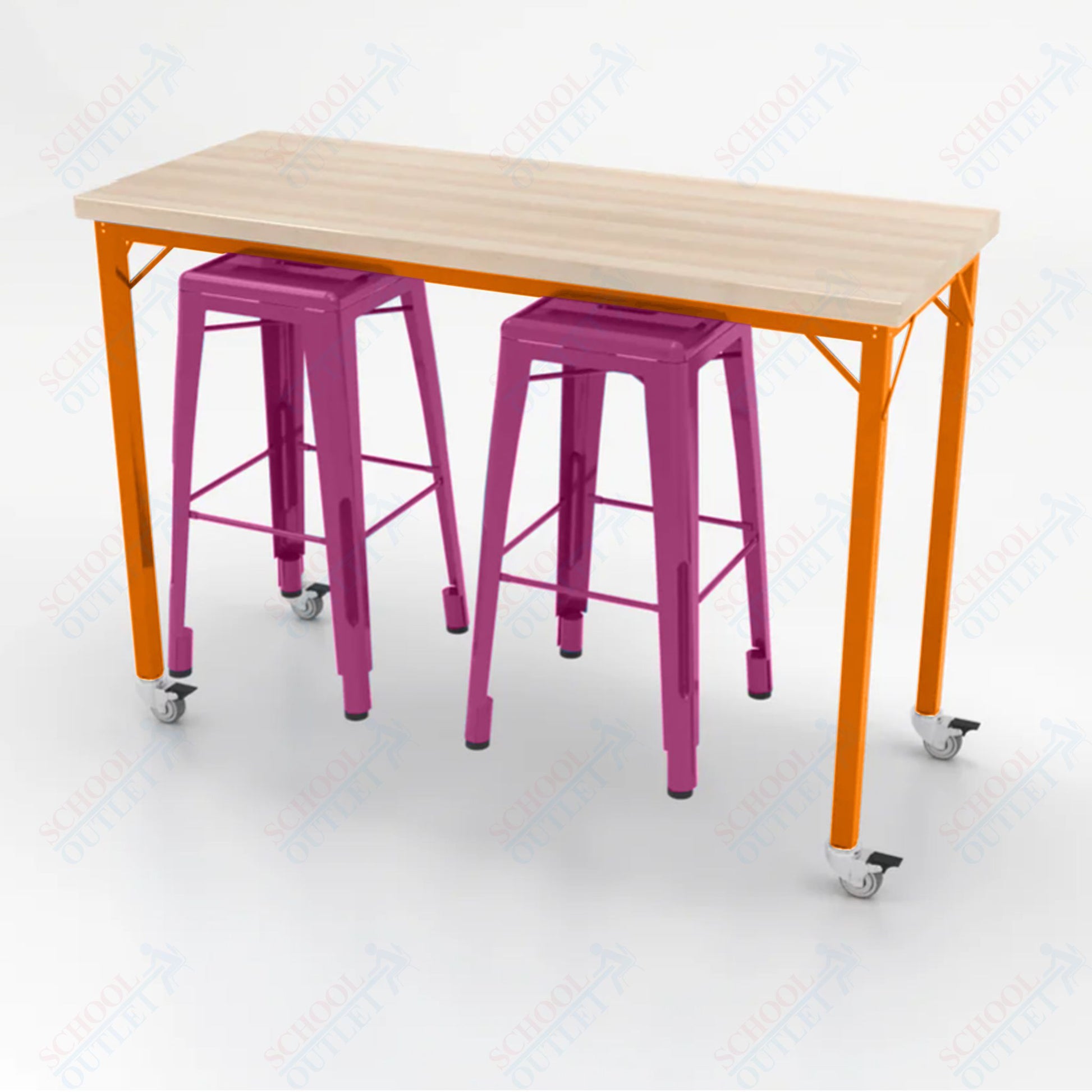 CEF Brainstorm Workbench 42"H with Butcher Block Top and Steel Frame, 2 Magnetic Metal Stools Included, for 6th Grade and Up - SchoolOutlet