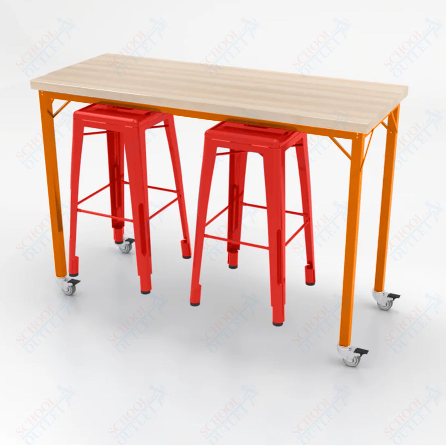 CEF Brainstorm Workbench 42"H with Butcher Block Top and Steel Frame, 2 Magnetic Metal Stools Included, for 6th Grade and Up - SchoolOutlet