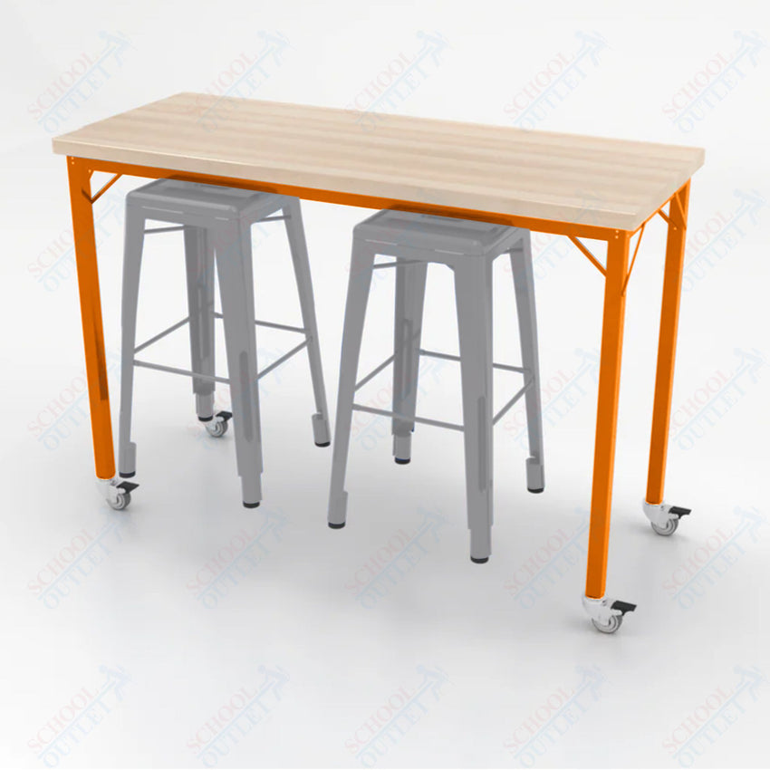 CEF Brainstorm Workbench 42"H with Butcher Block Top and Steel Frame, 2 Magnetic Metal Stools Included, for 6th Grade and Up - SchoolOutlet