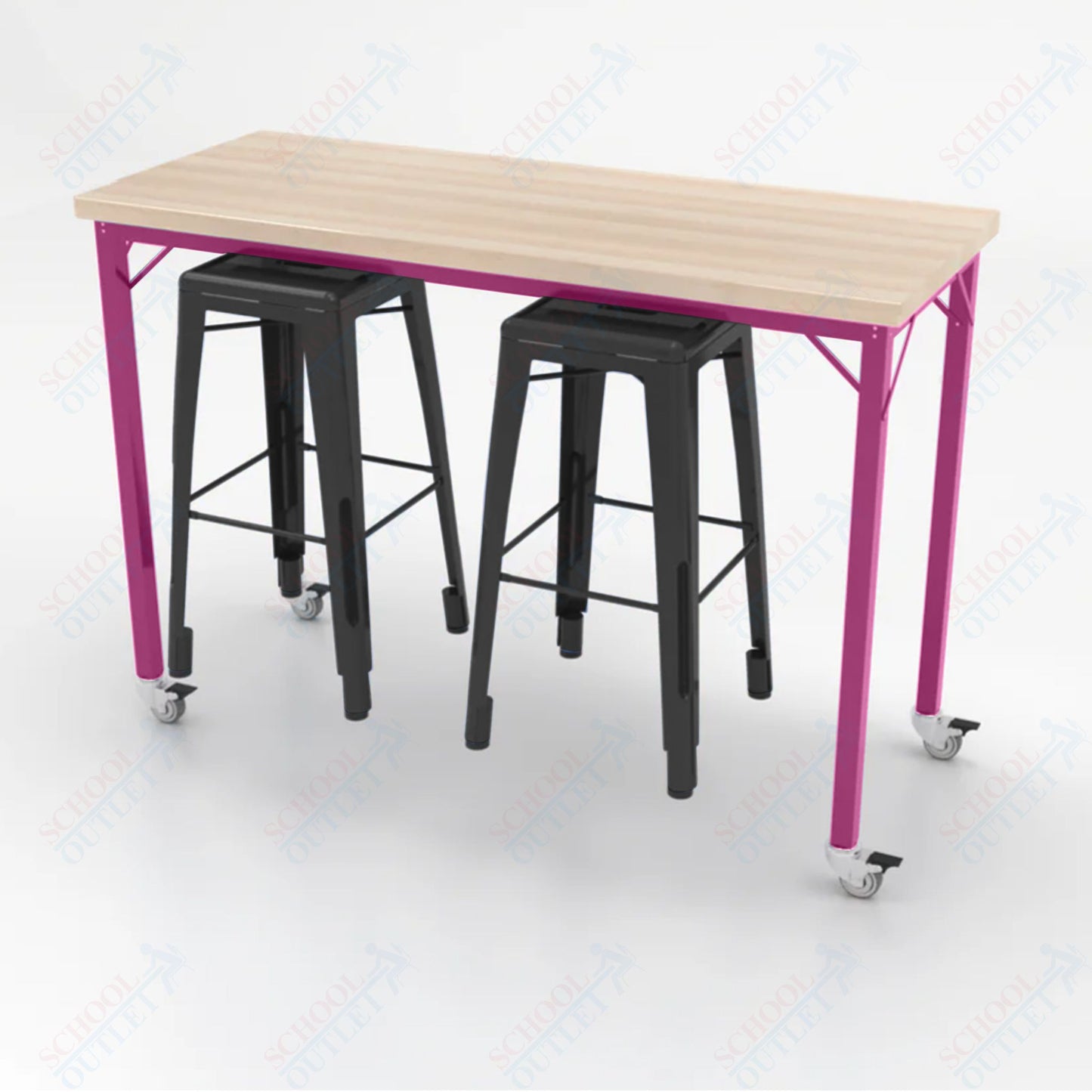 CEF Brainstorm Workbench 42"H with Butcher Block Top and Steel Frame, 2 Magnetic Metal Stools Included, for 6th Grade and Up - SchoolOutlet
