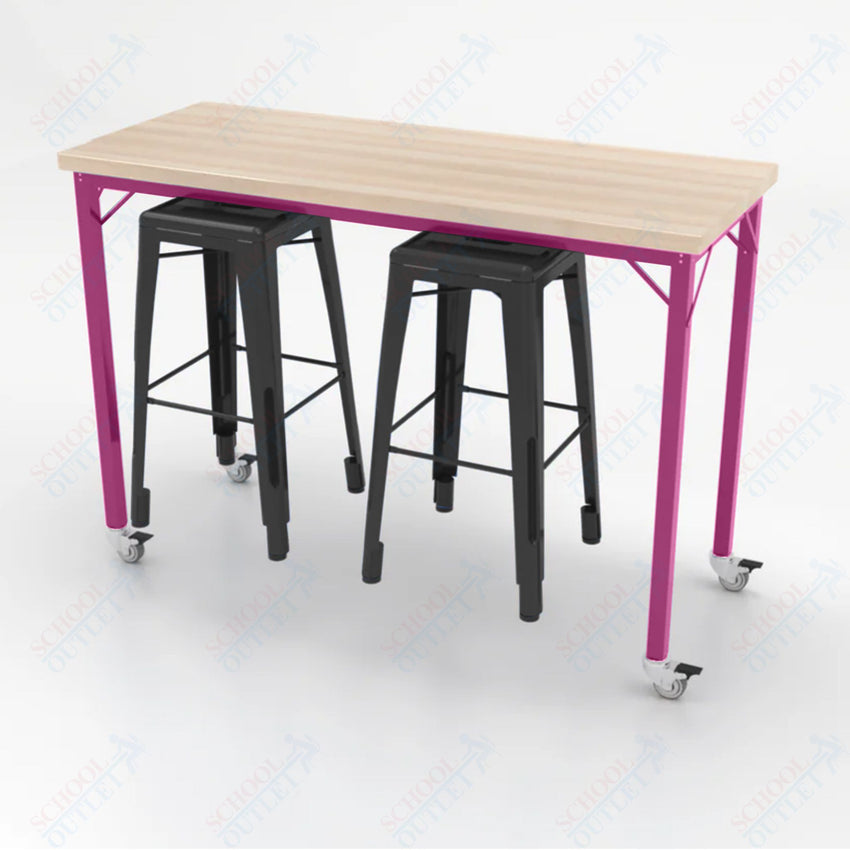 CEF Brainstorm Workbench 42"H with Butcher Block Top and Steel Frame, 2 Magnetic Metal Stools Included, for 6th Grade and Up - SchoolOutlet