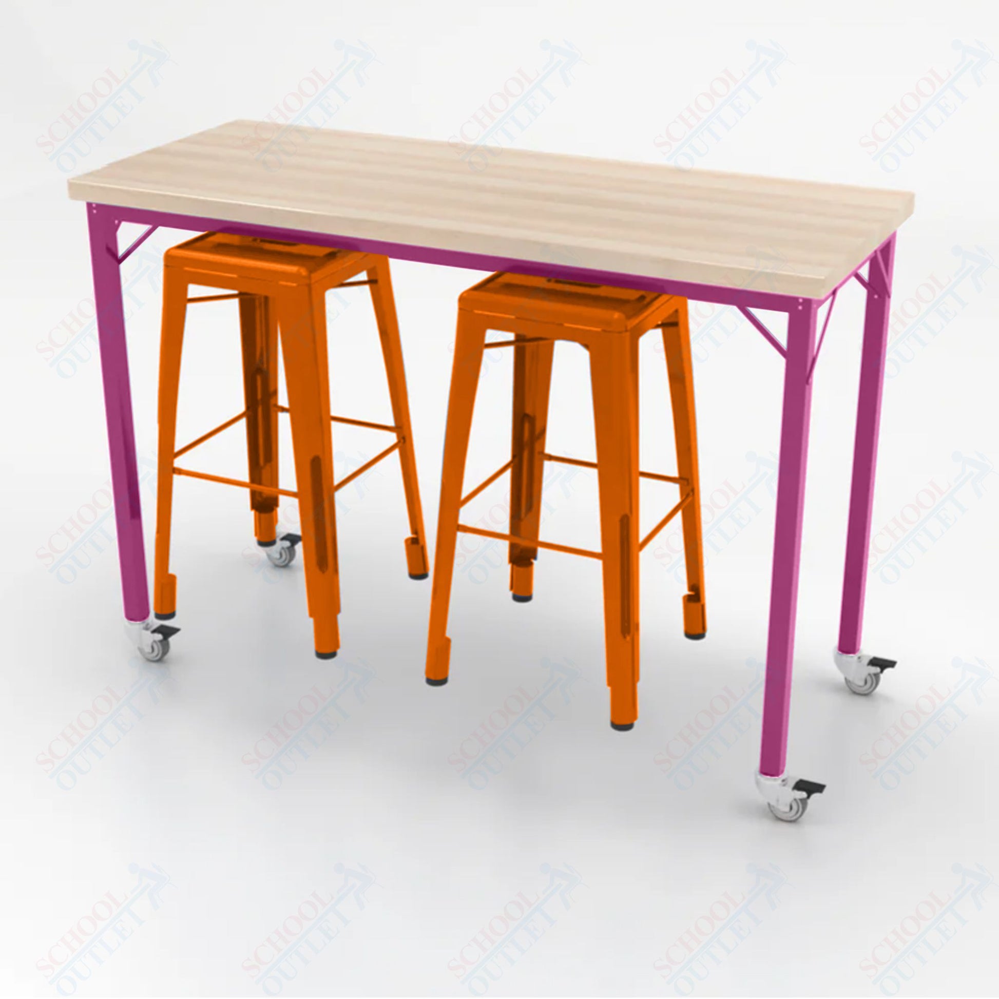 CEF Brainstorm Workbench 42"H with Butcher Block Top and Steel Frame, 2 Magnetic Metal Stools Included, for 6th Grade and Up - SchoolOutlet