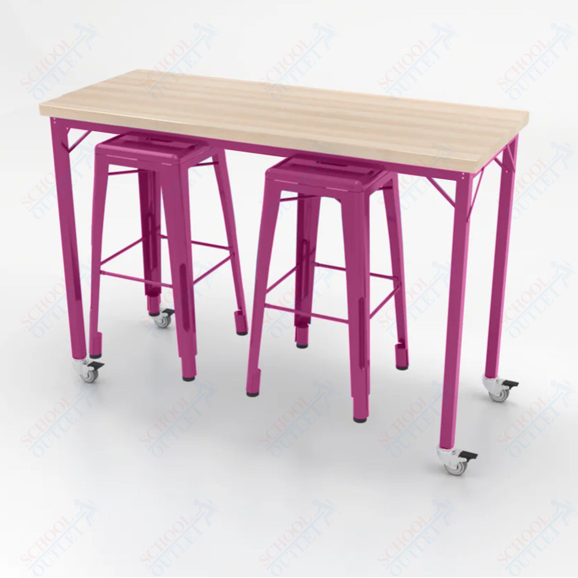 CEF Brainstorm Workbench 42"H with Butcher Block Top and Steel Frame, 2 Magnetic Metal Stools Included, for 6th Grade and Up - SchoolOutlet