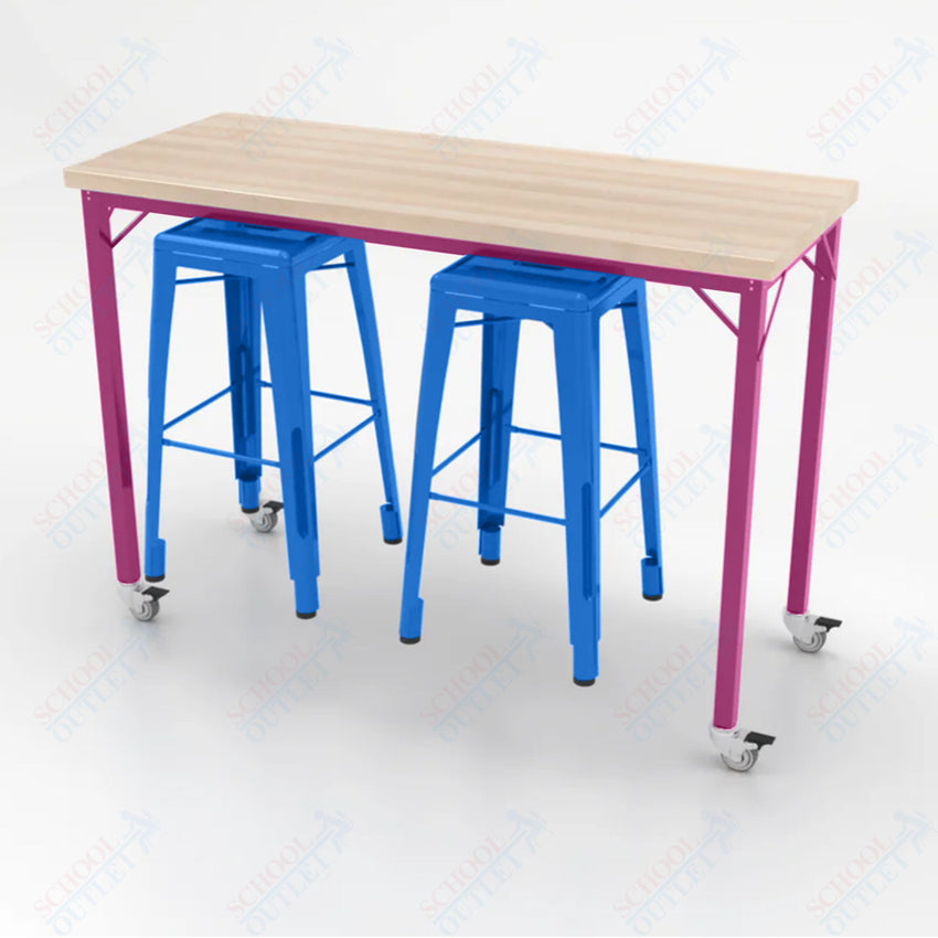CEF Brainstorm Workbench 42"H with Butcher Block Top and Steel Frame, 2 Magnetic Metal Stools Included, for 6th Grade and Up - SchoolOutlet