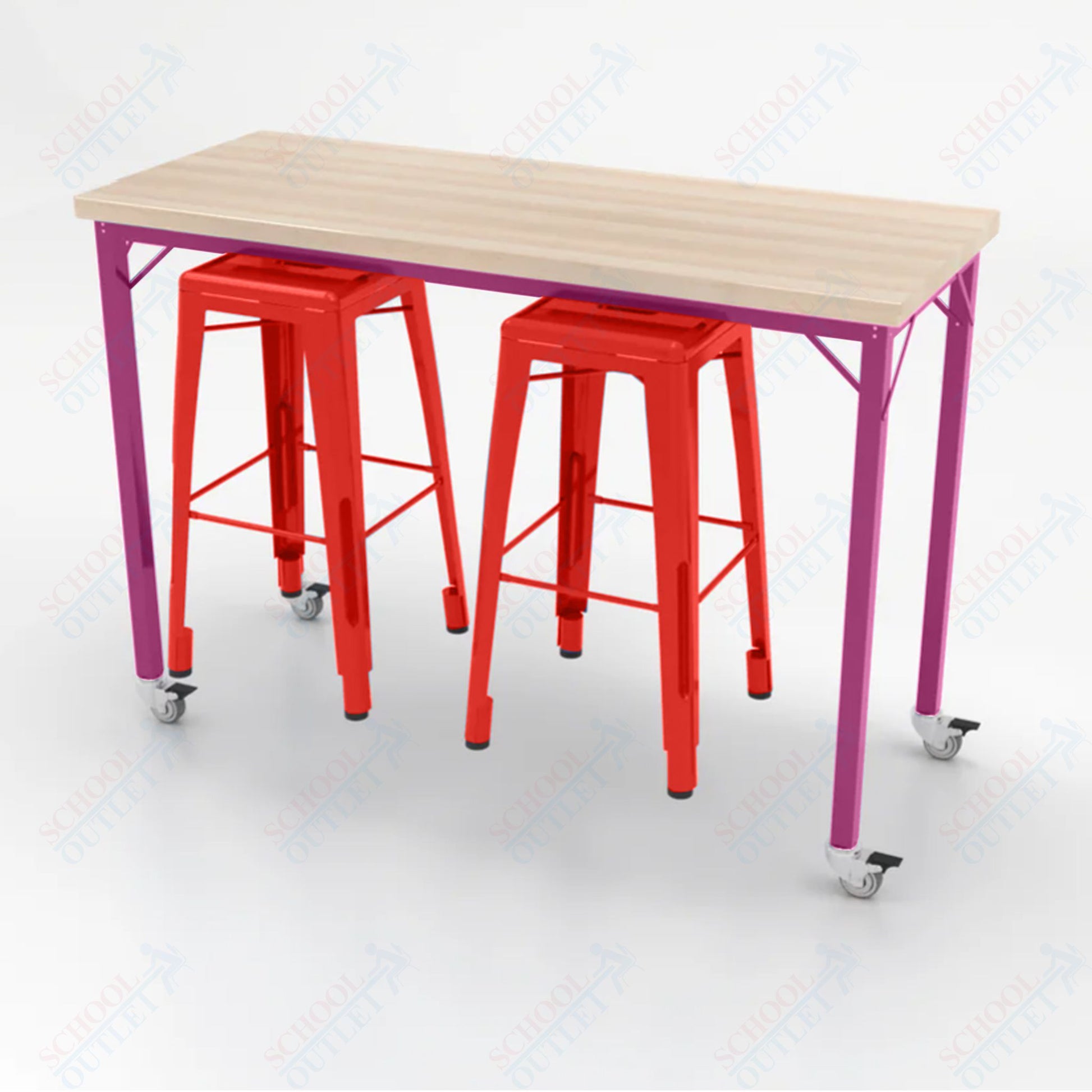 CEF Brainstorm Workbench 42"H with Butcher Block Top and Steel Frame, 2 Magnetic Metal Stools Included, for 6th Grade and Up - SchoolOutlet