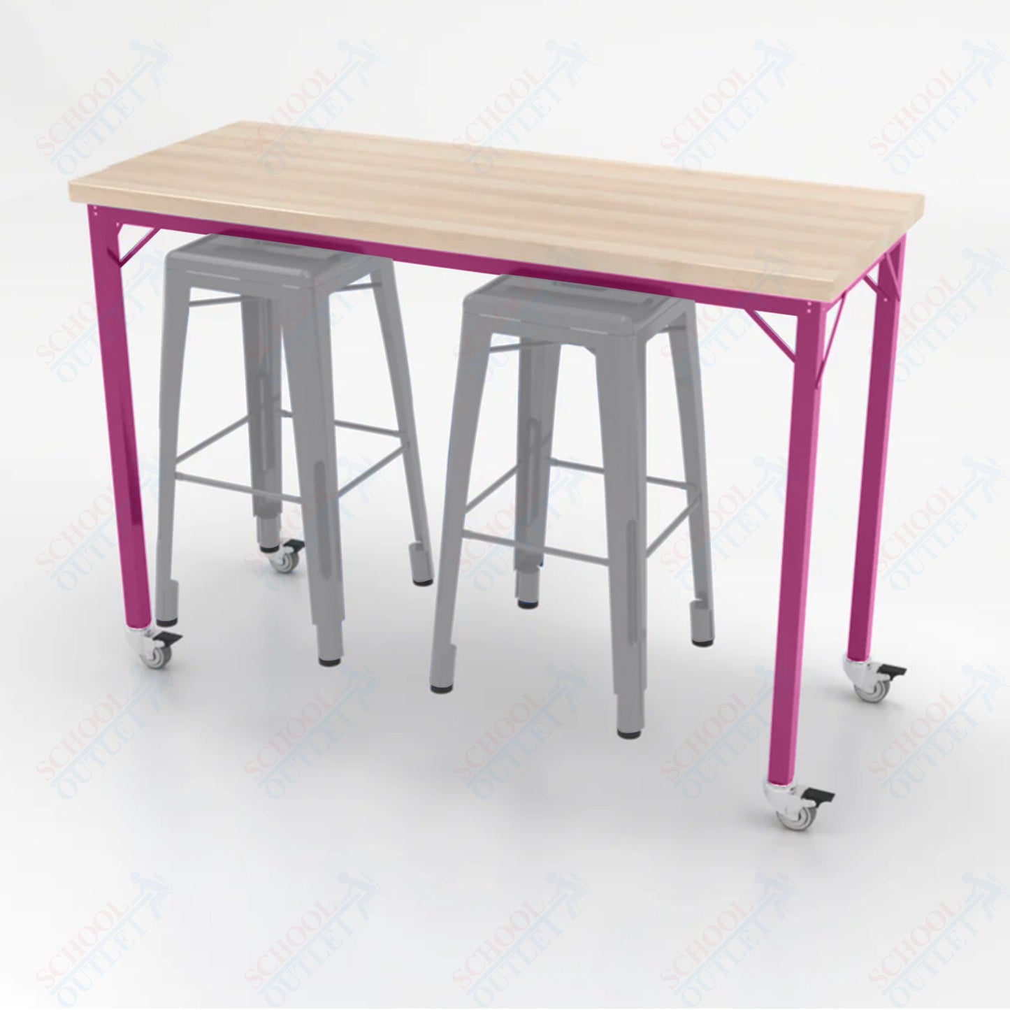 CEF Brainstorm Workbench 42"H with Butcher Block Top and Steel Frame, 2 Magnetic Metal Stools Included, for 6th Grade and Up - SchoolOutlet