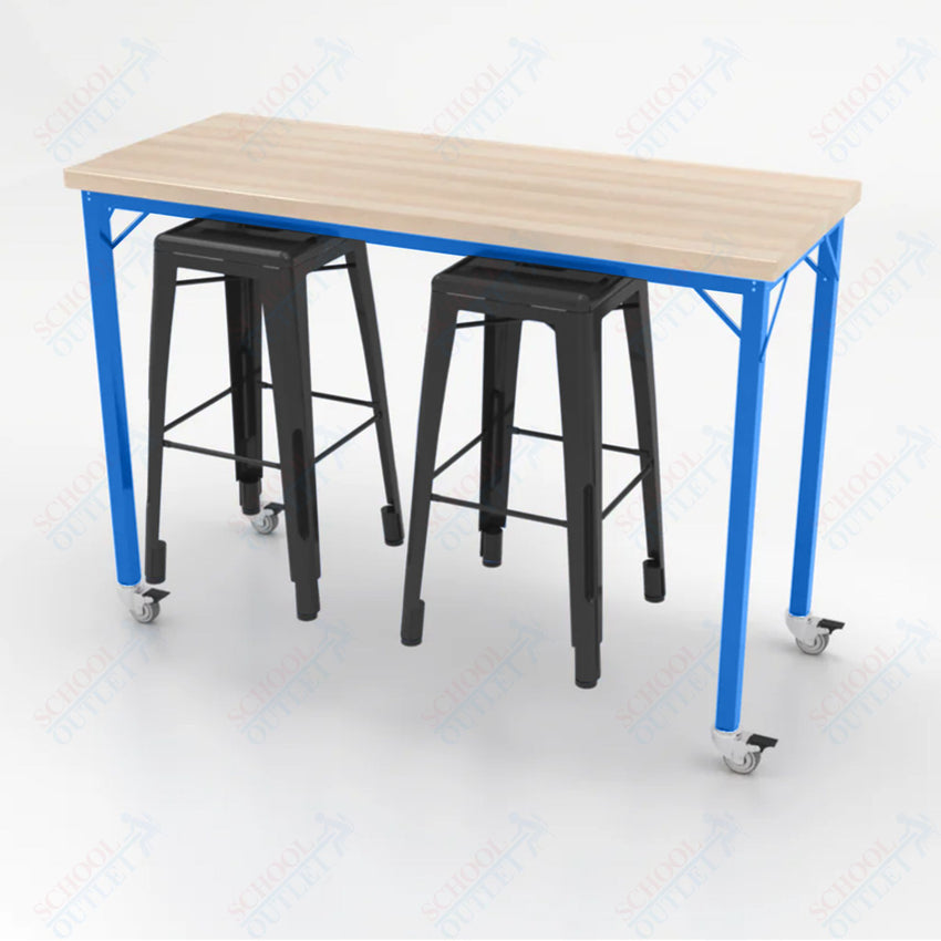CEF Brainstorm Workbench 42"H with Butcher Block Top and Steel Frame, 2 Magnetic Metal Stools Included, for 6th Grade and Up - SchoolOutlet