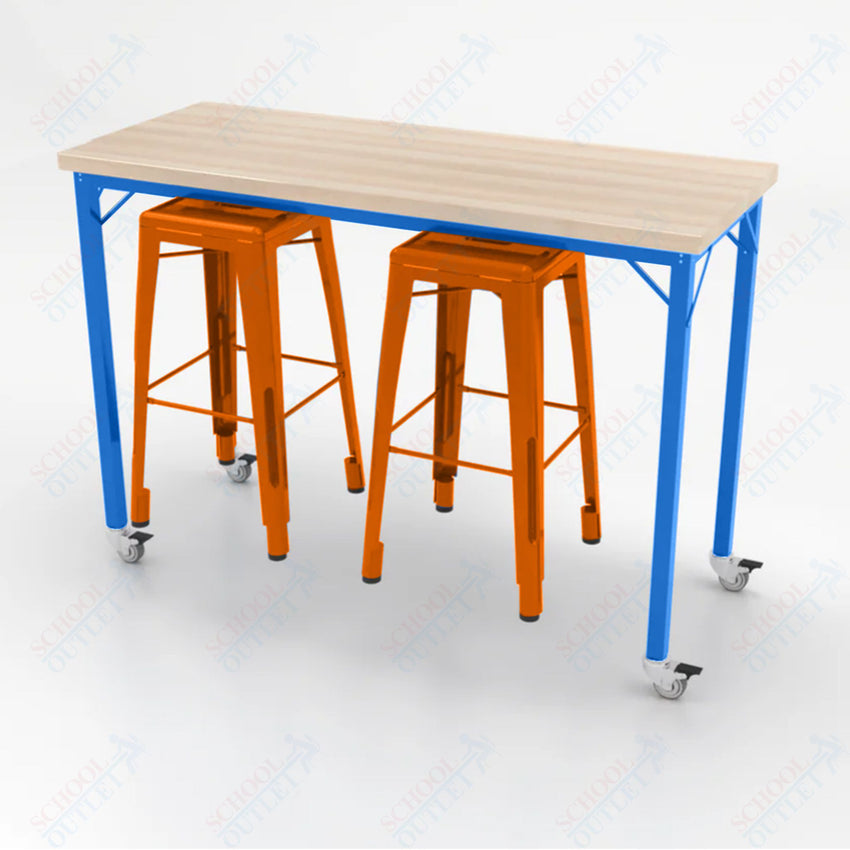 CEF Brainstorm Workbench 42"H with Butcher Block Top and Steel Frame, 2 Magnetic Metal Stools Included, for 6th Grade and Up - SchoolOutlet