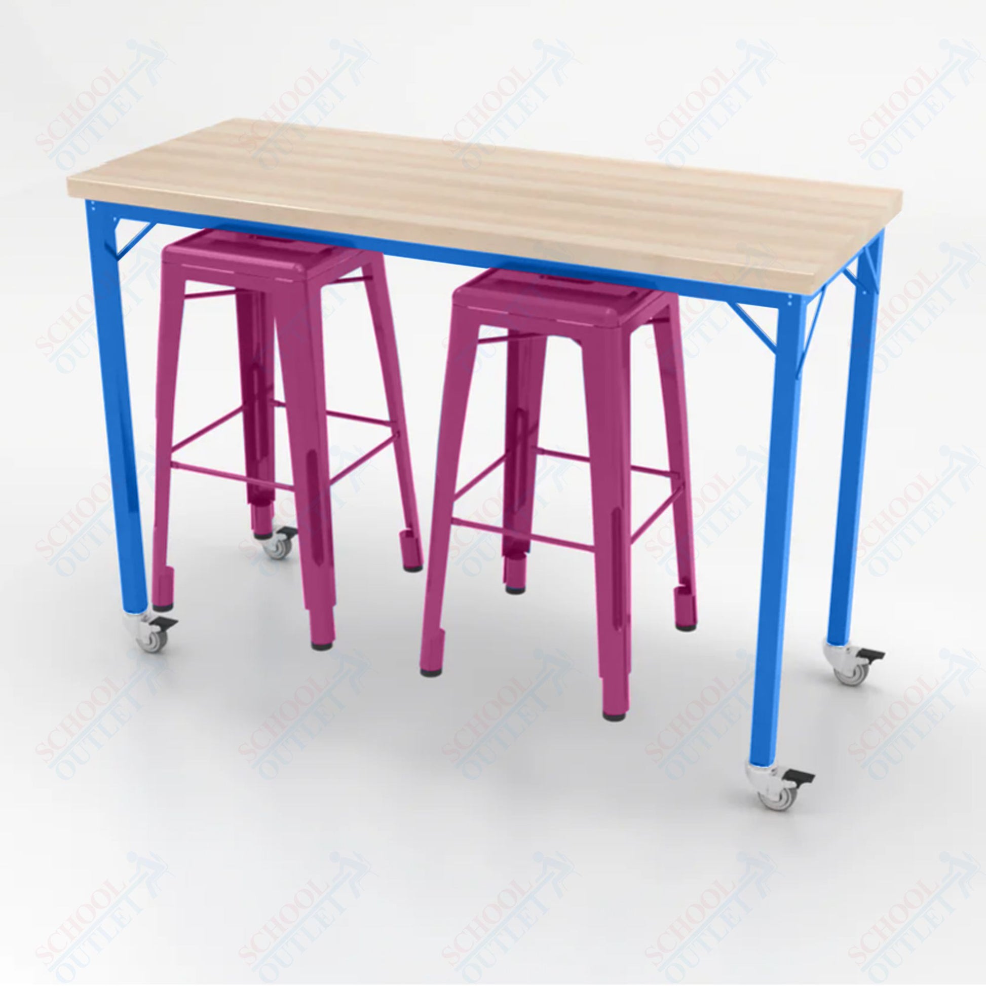 CEF Brainstorm Workbench 42"H with Butcher Block Top and Steel Frame, 2 Magnetic Metal Stools Included, for 6th Grade and Up - SchoolOutlet