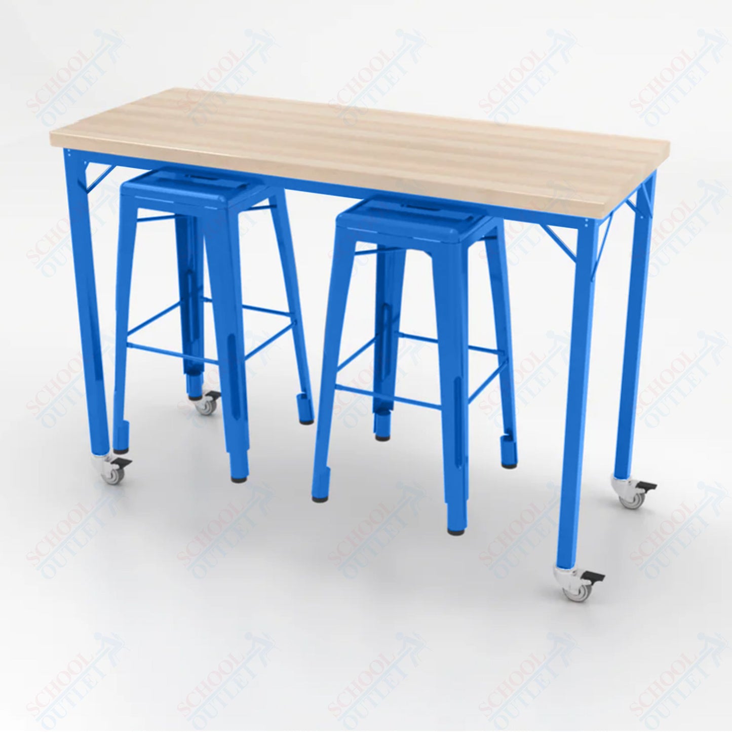 CEF Brainstorm Workbench 42"H with Butcher Block Top and Steel Frame, 2 Magnetic Metal Stools Included, for 6th Grade and Up - SchoolOutlet
