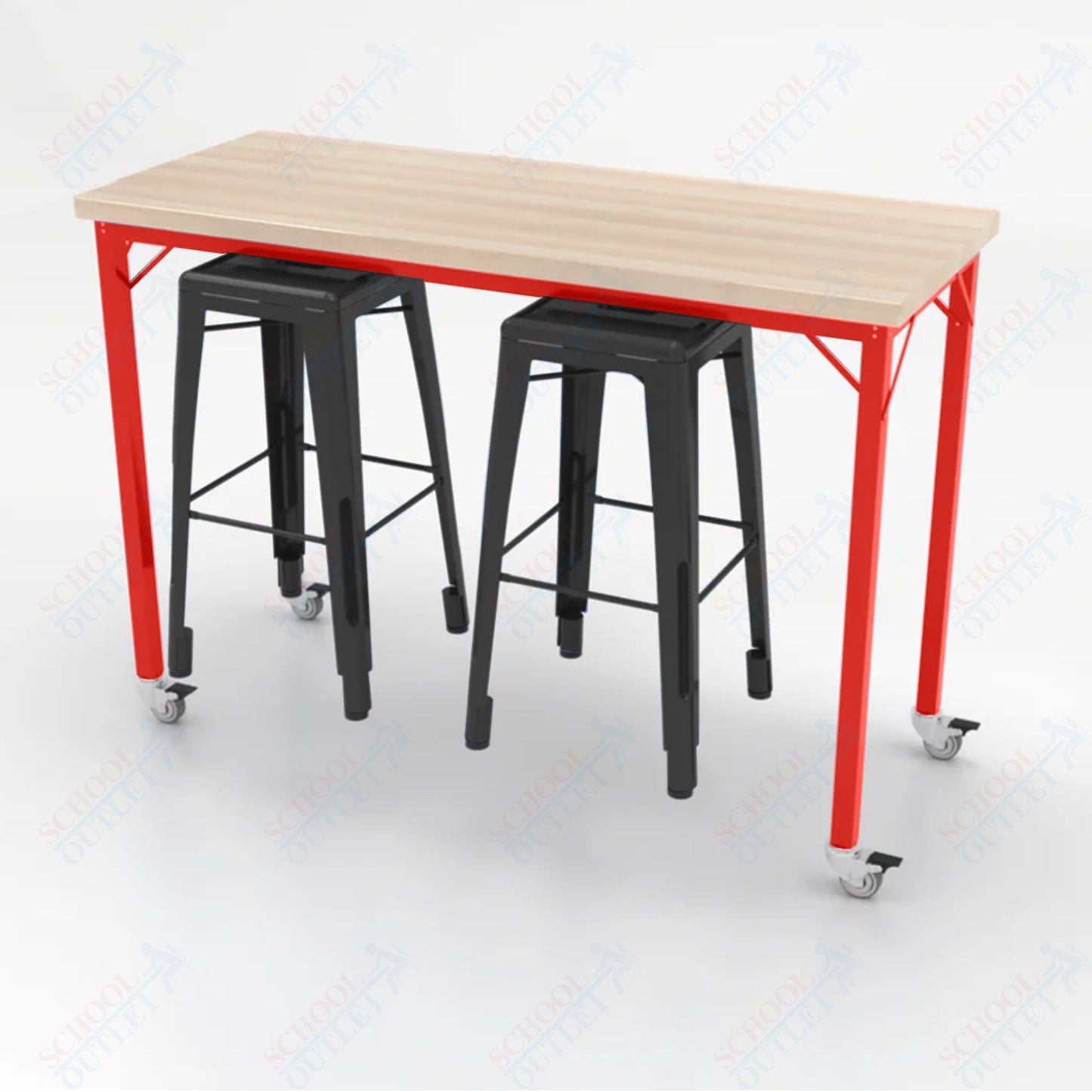 CEF Brainstorm Workbench 42"H with Butcher Block Top and Steel Frame, 2 Magnetic Metal Stools Included, for 6th Grade and Up - SchoolOutlet