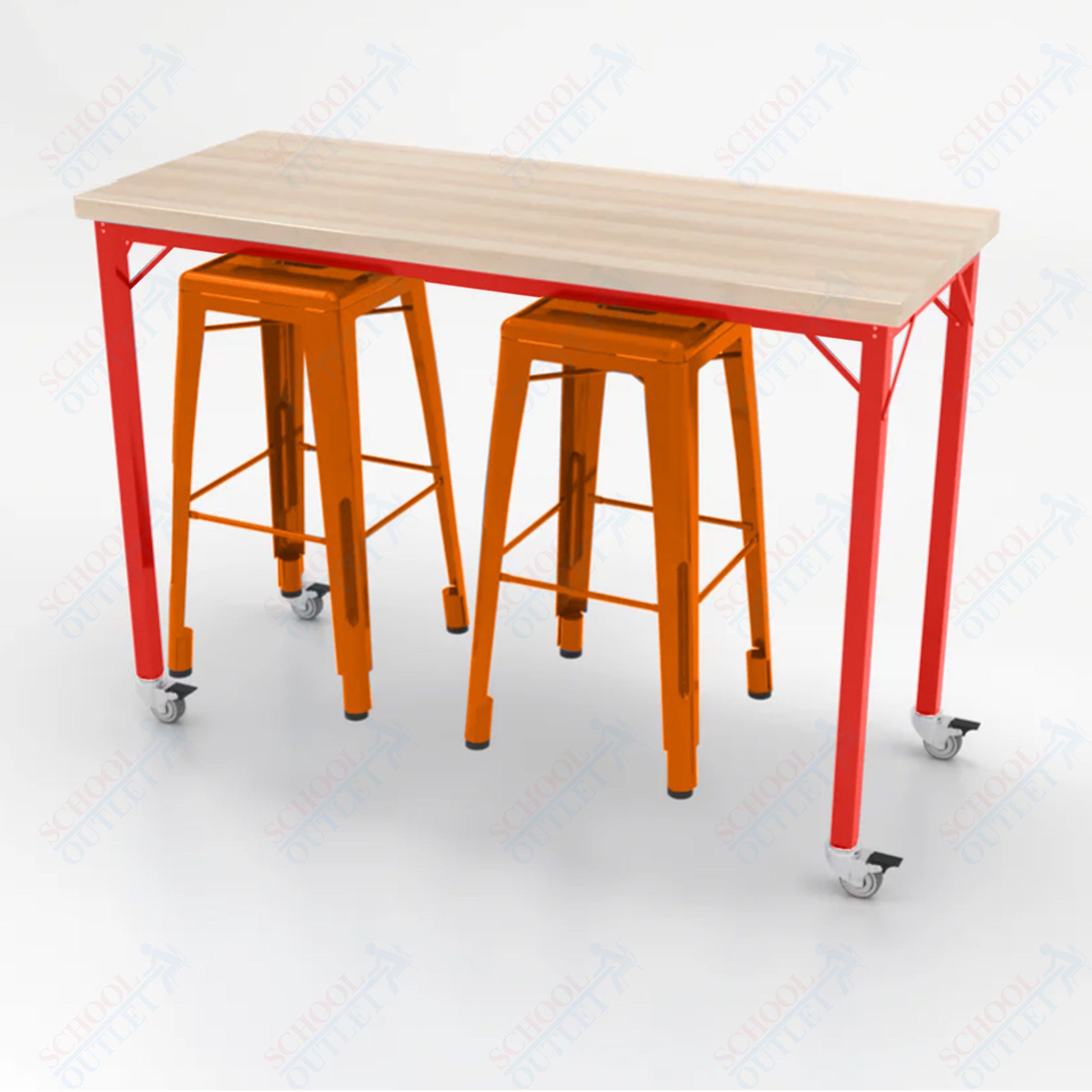CEF Brainstorm Workbench 42"H with Butcher Block Top and Steel Frame, 2 Magnetic Metal Stools Included, for 6th Grade and Up - SchoolOutlet