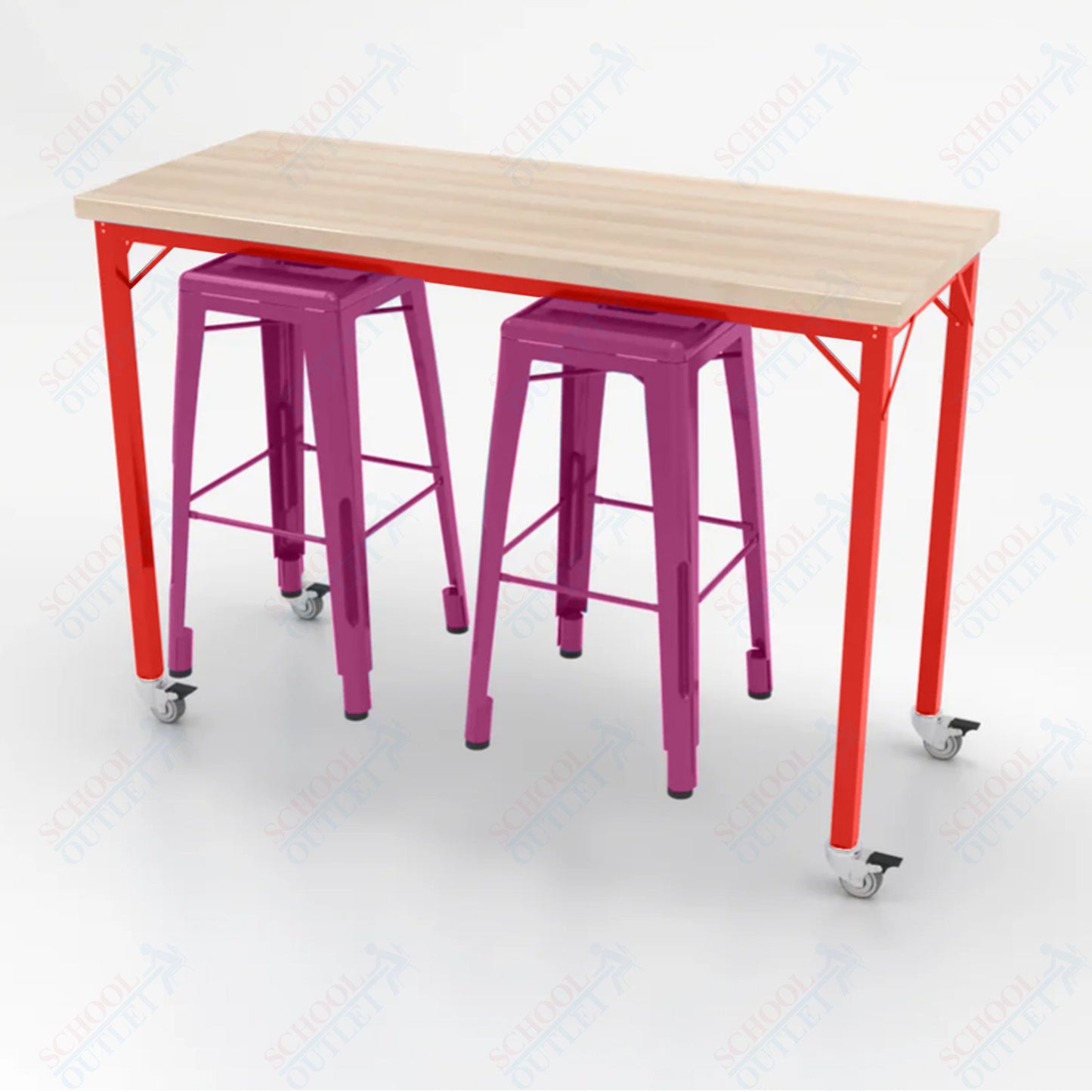 CEF Brainstorm Workbench 42"H with Butcher Block Top and Steel Frame, 2 Magnetic Metal Stools Included, for 6th Grade and Up - SchoolOutlet