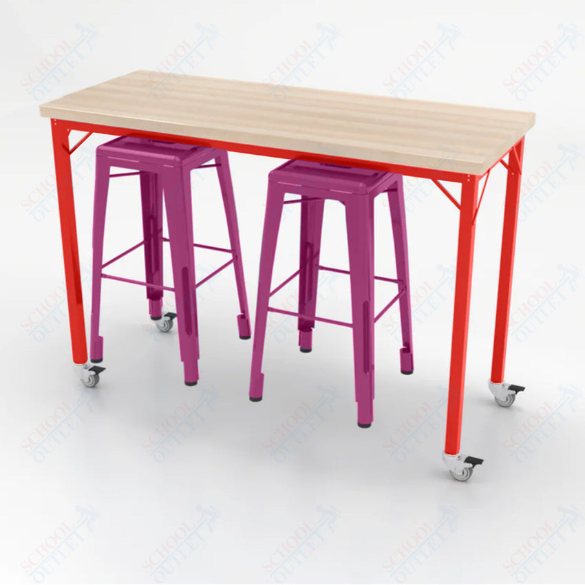 CEF Brainstorm Workbench 42"H with Butcher Block Top and Steel Frame, 2 Magnetic Metal Stools Included, for 6th Grade and Up - SchoolOutlet