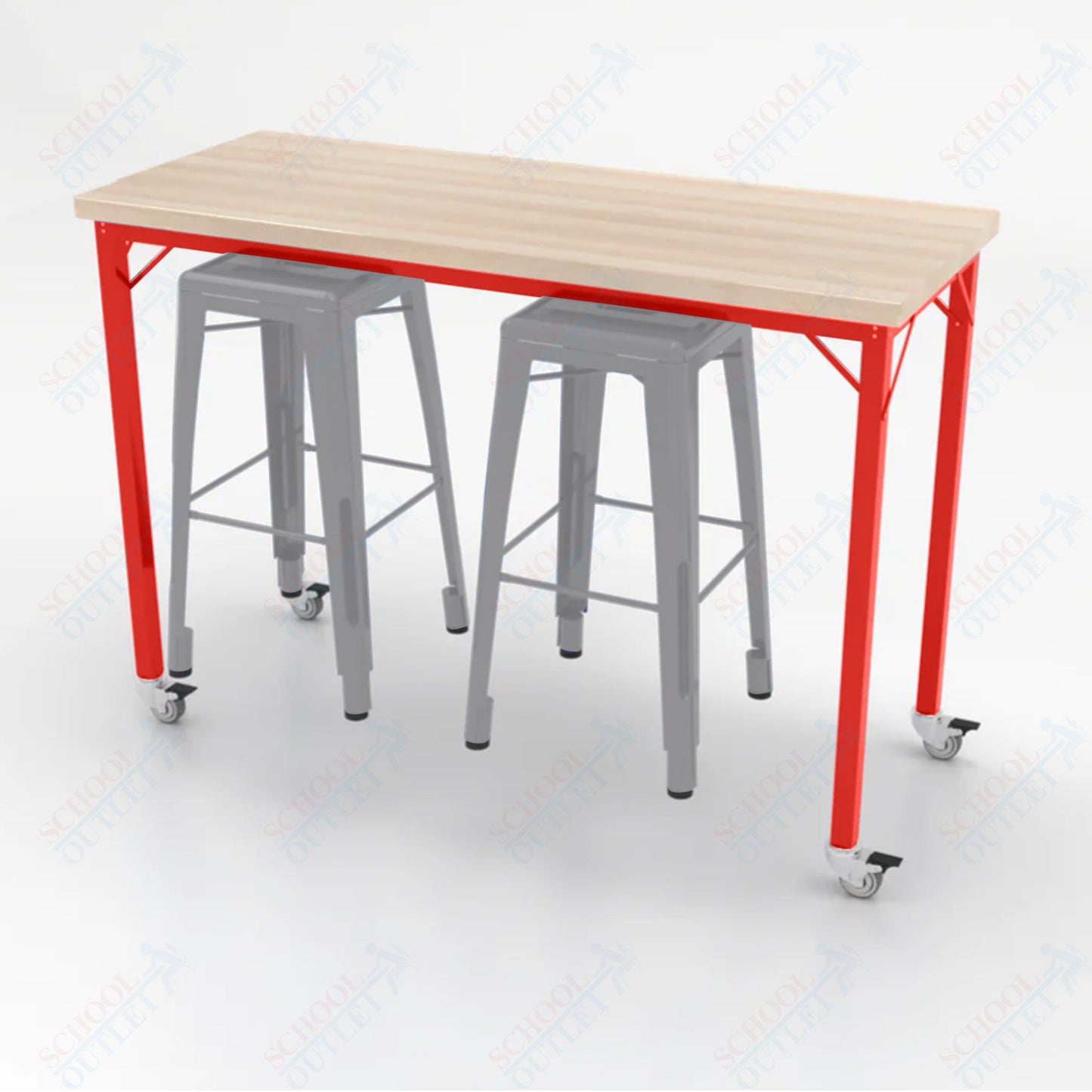 CEF Brainstorm Workbench 42"H with Butcher Block Top and Steel Frame, 2 Magnetic Metal Stools Included, for 6th Grade and Up - SchoolOutlet