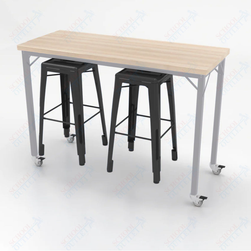 CEF Brainstorm Workbench 42"H with Butcher Block Top and Steel Frame, 2 Magnetic Metal Stools Included, for 6th Grade and Up - SchoolOutlet