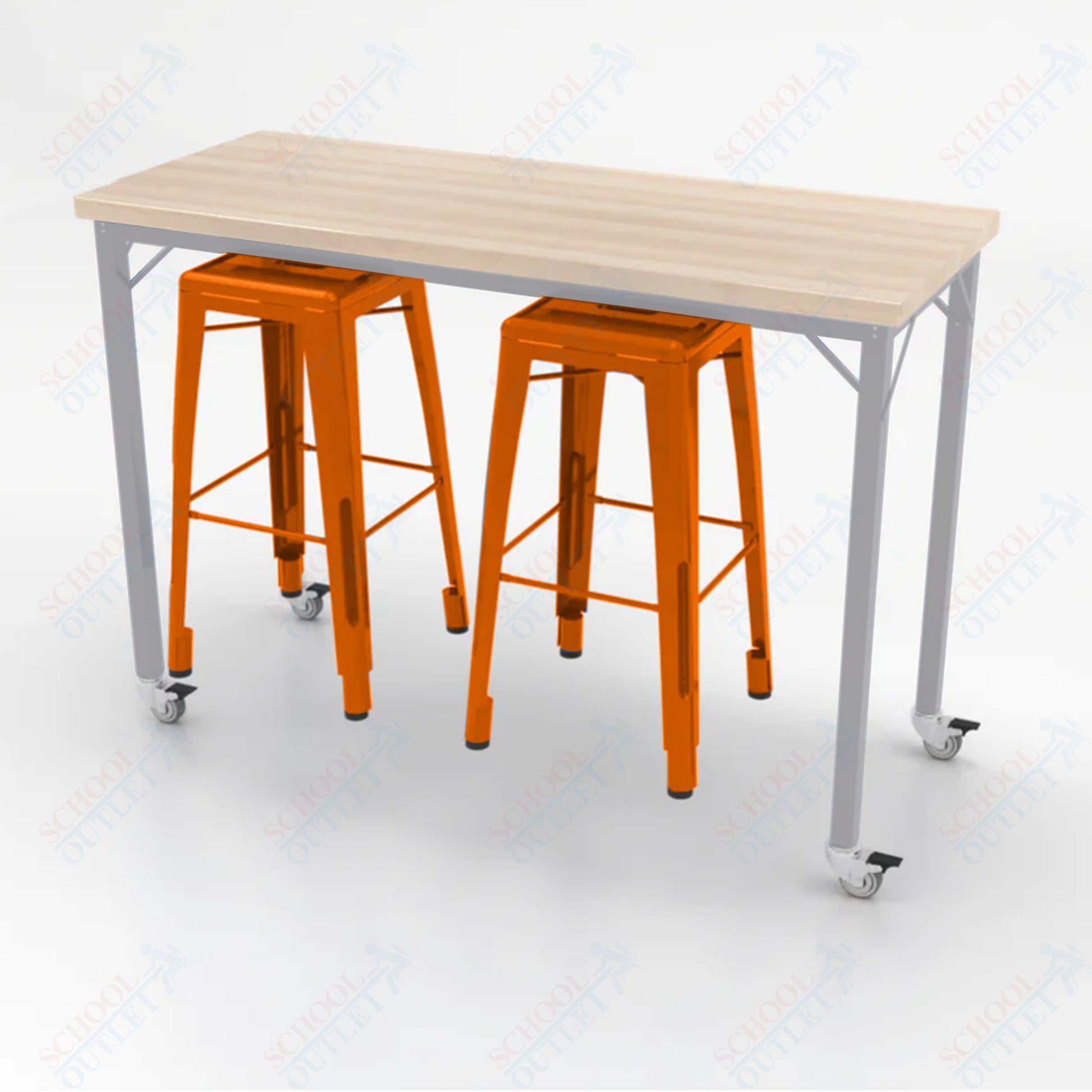 CEF Brainstorm Workbench 42"H with Butcher Block Top and Steel Frame, 2 Magnetic Metal Stools Included, for 6th Grade and Up - SchoolOutlet