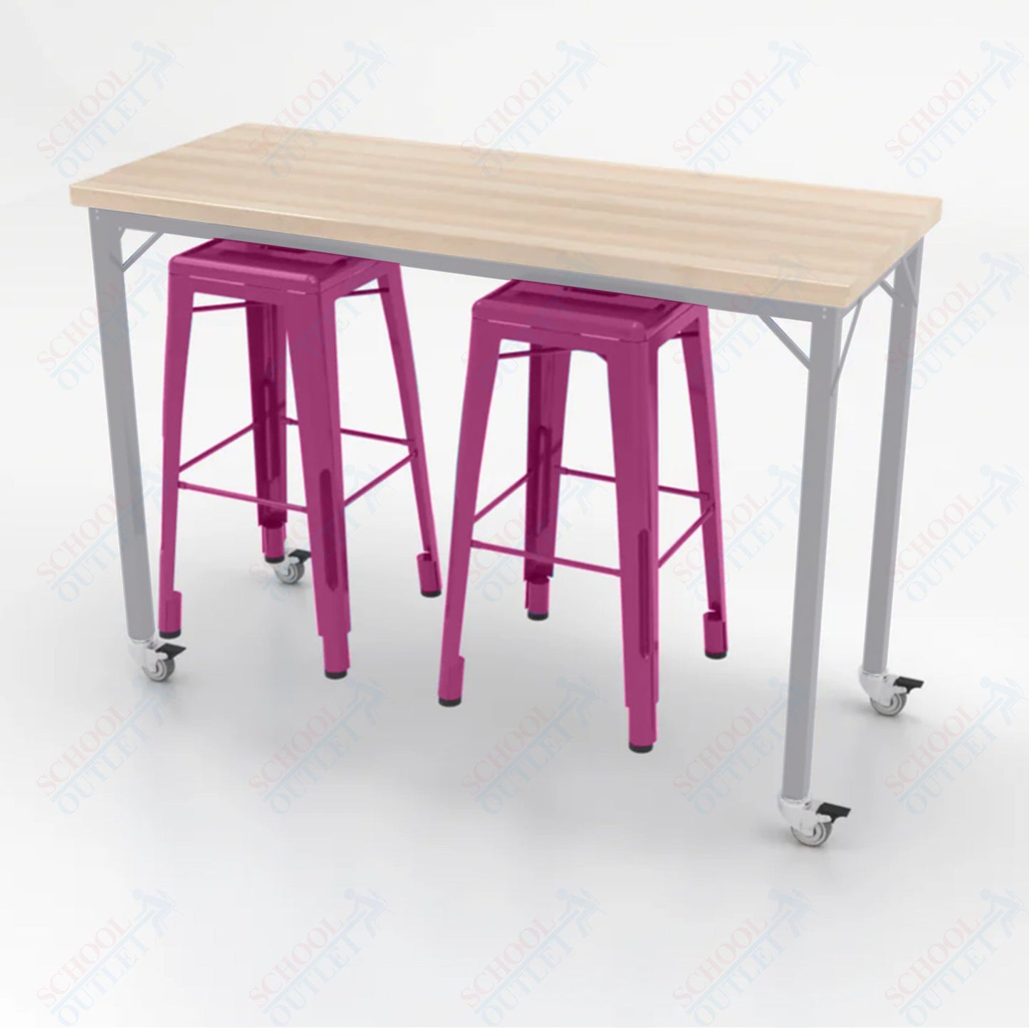 CEF Brainstorm Workbench 42"H with Butcher Block Top and Steel Frame, 2 Magnetic Metal Stools Included, for 6th Grade and Up - SchoolOutlet