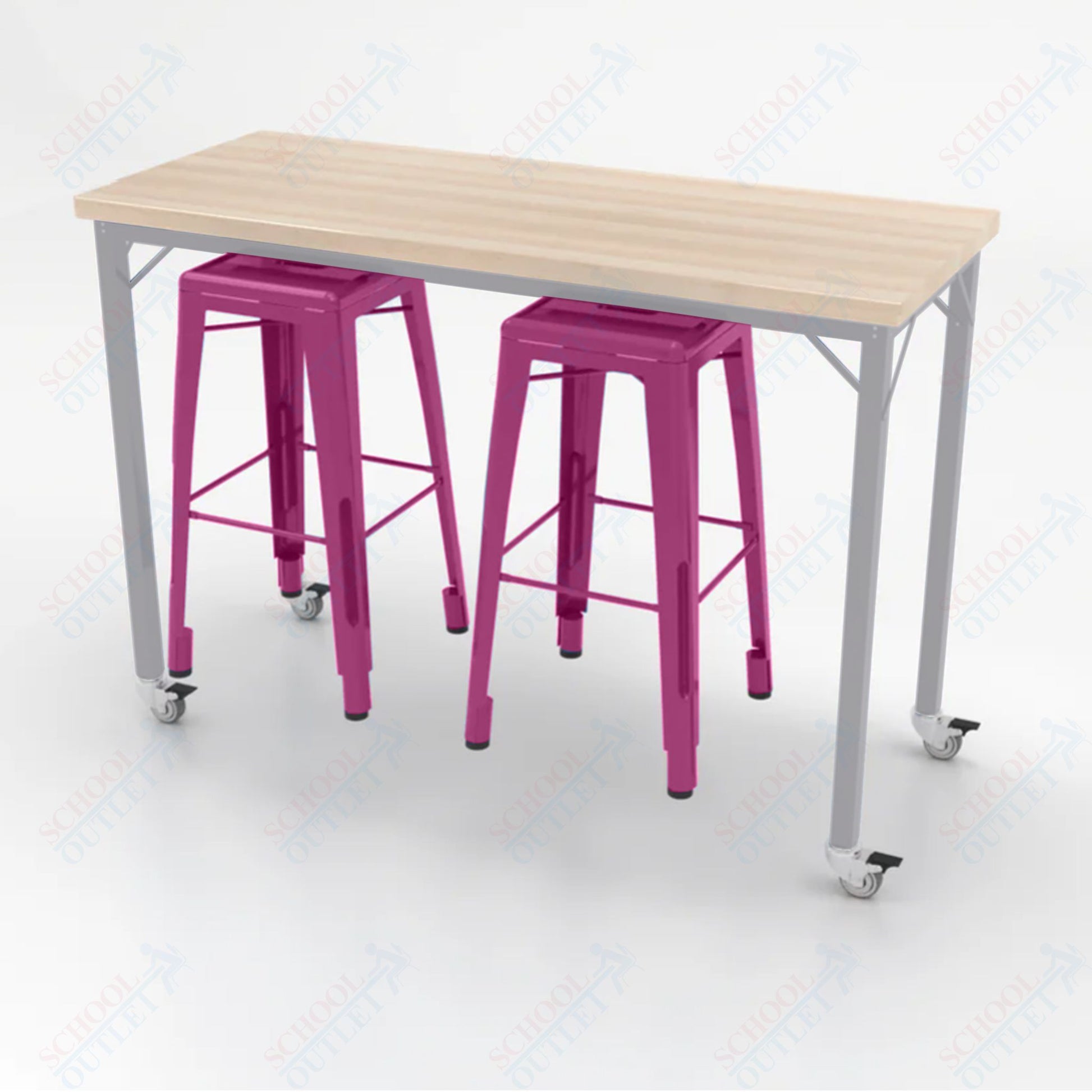 CEF Brainstorm Workbench 42"H with Butcher Block Top and Steel Frame, 2 Magnetic Metal Stools Included, for 6th Grade and Up - SchoolOutlet