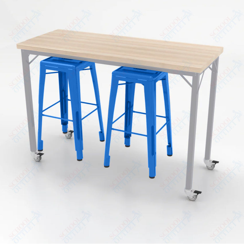 CEF Brainstorm Workbench 42"H with Butcher Block Top and Steel Frame, 2 Magnetic Metal Stools Included, for 6th Grade and Up - SchoolOutlet