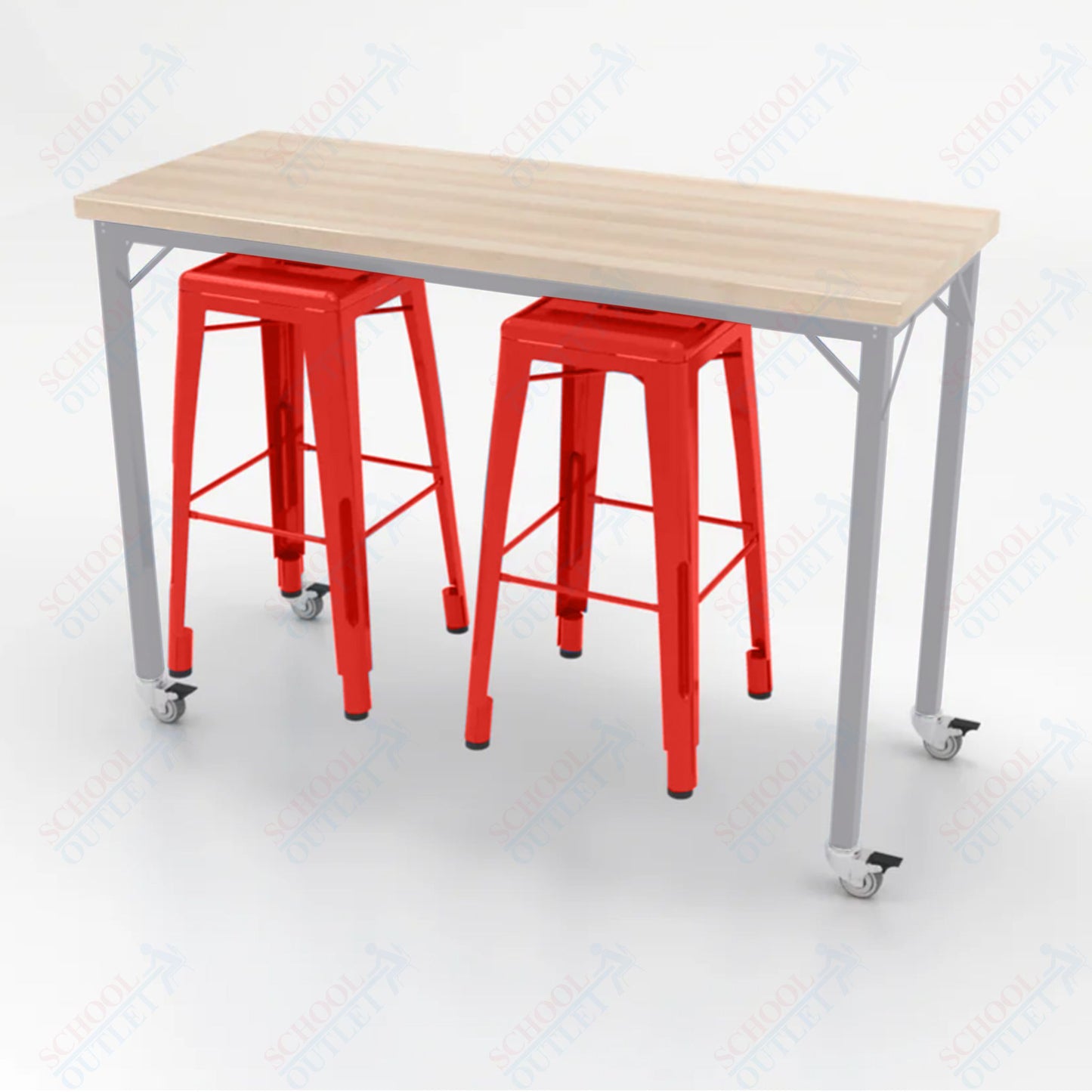 CEF Brainstorm Workbench 42"H with Butcher Block Top and Steel Frame, 2 Magnetic Metal Stools Included, for 6th Grade and Up - SchoolOutlet