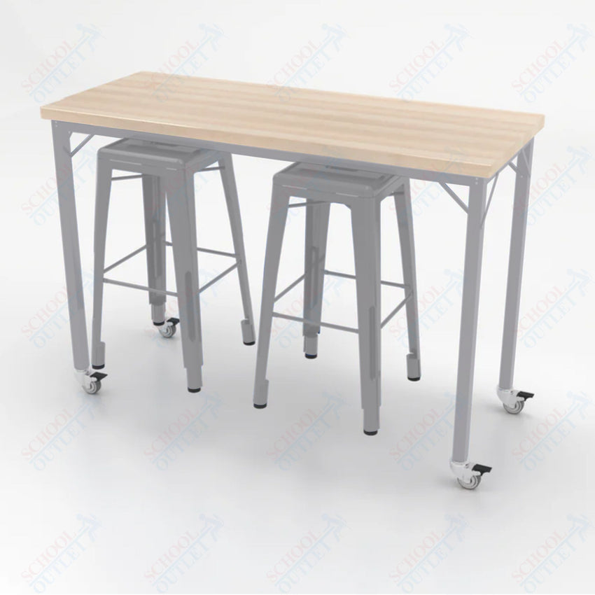 CEF Brainstorm Workbench 42"H with Butcher Block Top and Steel Frame, 2 Magnetic Metal Stools Included, for 6th Grade and Up - SchoolOutlet