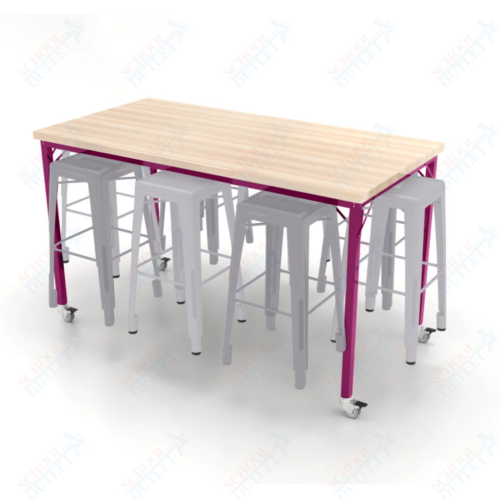 CEF Brainstorm Workbench 42"H with Butcher Block Top and Steel Frame, 8 Magnetic Metal Stools Included, for 6th Grade and Up - SchoolOutlet