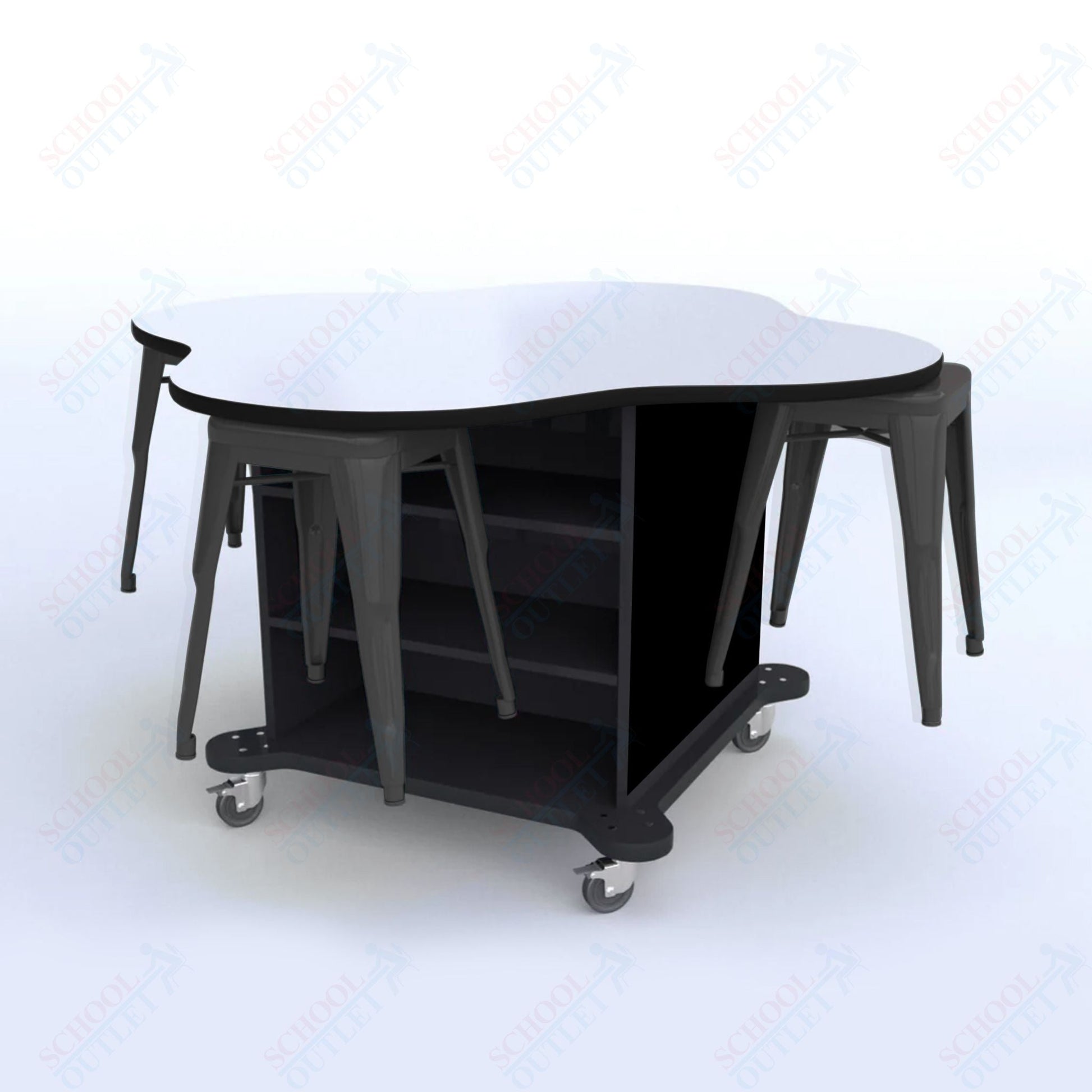 CEF Creation Cube Double - Sided Storage Table - 30"H, White Dry Erase Clover Top, High - Pressure Laminate Base and 4 Metal Stools Included - SchoolOutlet