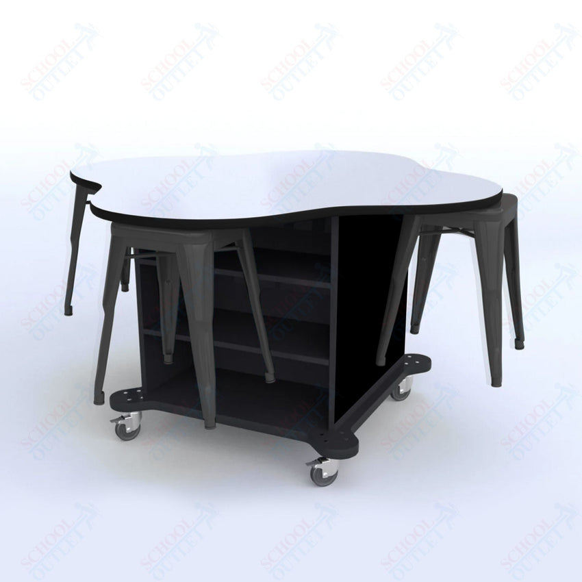 CEF Creation Cube Double - Sided Storage Table - 30"H, White Dry Erase Clover Top, High - Pressure Laminate Base and 4 Metal Stools Included - SchoolOutlet