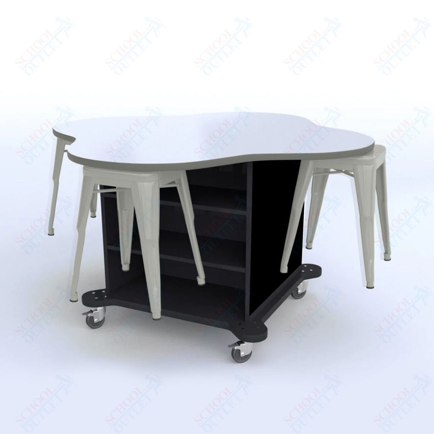 CEF Creation Cube Double - Sided Storage Table - 30"H, White Dry Erase Clover Top, High - Pressure Laminate Base and 4 Metal Stools Included - SchoolOutlet