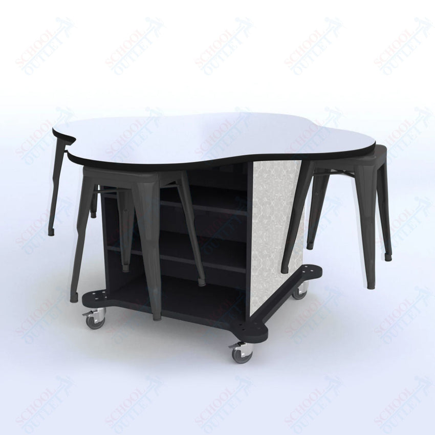 CEF Creation Cube Double - Sided Storage Table - 30"H, White Dry Erase Clover Top, High - Pressure Laminate Base and 4 Metal Stools Included - SchoolOutlet