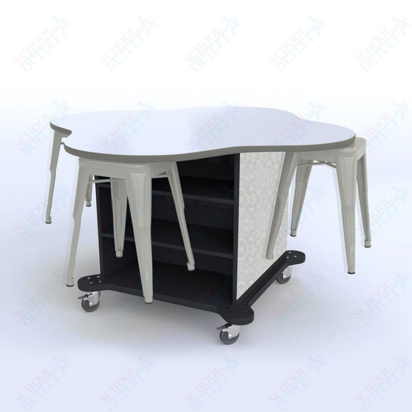 CEF Creation Cube Double - Sided Storage Table - 30"H, White Dry Erase Clover Top, High - Pressure Laminate Base and 4 Metal Stools Included - SchoolOutlet