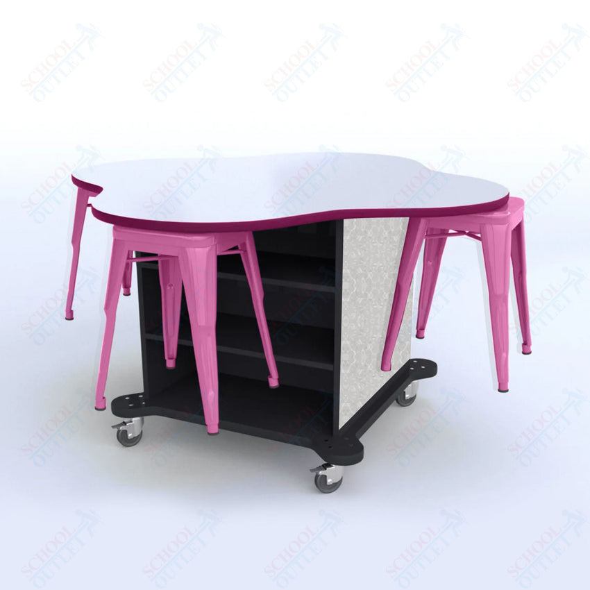 CEF Creation Cube Double - Sided Storage Table - 30"H, White Dry Erase Clover Top, High - Pressure Laminate Base and 4 Metal Stools Included - SchoolOutlet