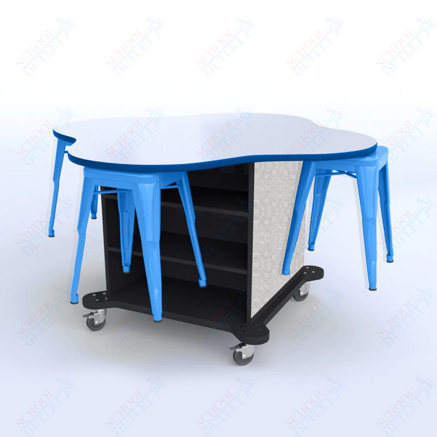 CEF Creation Cube Double - Sided Storage Table - 30"H, White Dry Erase Clover Top, High - Pressure Laminate Base and 4 Metal Stools Included - SchoolOutlet