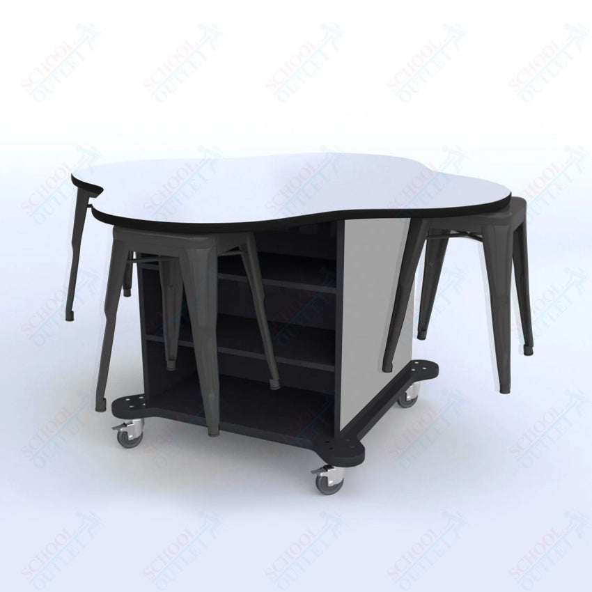 CEF Creation Cube Double - Sided Storage Table - 30"H, White Dry Erase Clover Top, High - Pressure Laminate Base and 4 Metal Stools Included - SchoolOutlet