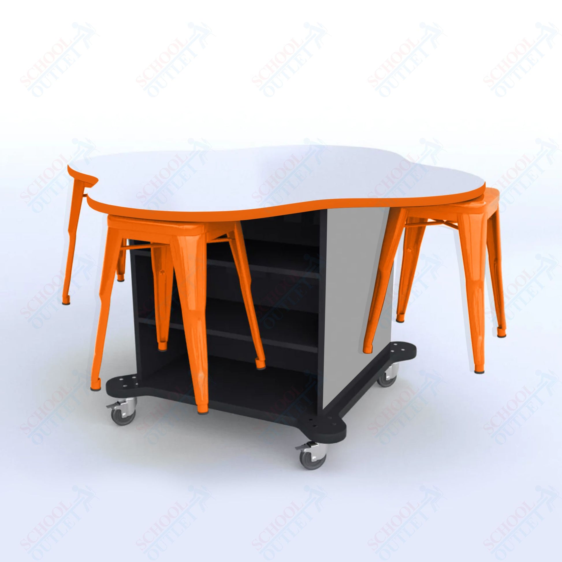 CEF Creation Cube Double - Sided Storage Table - 30"H, White Dry Erase Clover Top, High - Pressure Laminate Base and 4 Metal Stools Included - SchoolOutlet