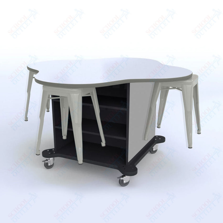 CEF Creation Cube Double - Sided Storage Table - 30"H, White Dry Erase Clover Top, High - Pressure Laminate Base and 4 Metal Stools Included - SchoolOutlet